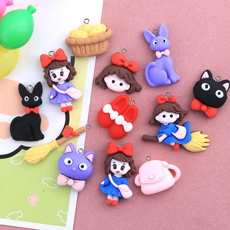 

Cute Flying Witch Cat Bag Charms Resin Pendant for Earring Bracelet Keychain DIY Kid Jewelry Making Supplies
