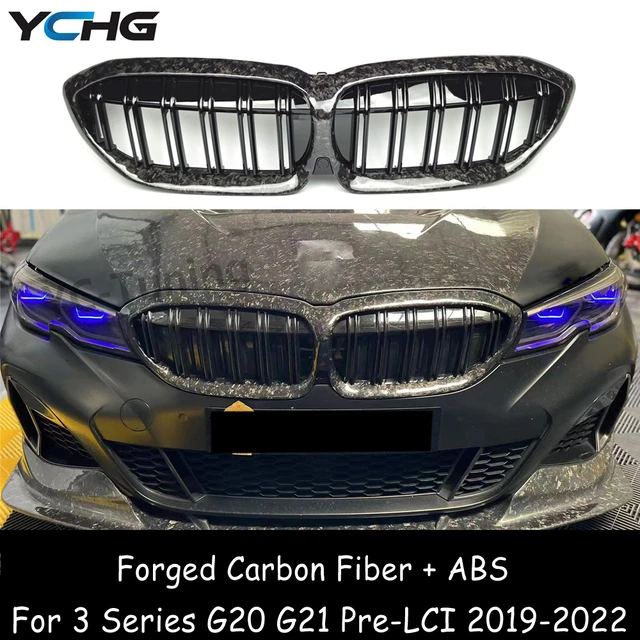 G20 Double Line ABS + Forged Carbon Front Bumper Grille For BMW 3