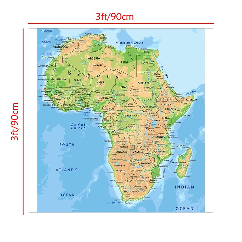 Topographic Map of Africa 90*90cm Wall Art Map Poster Canvas Painting Office Decoration School Supplies