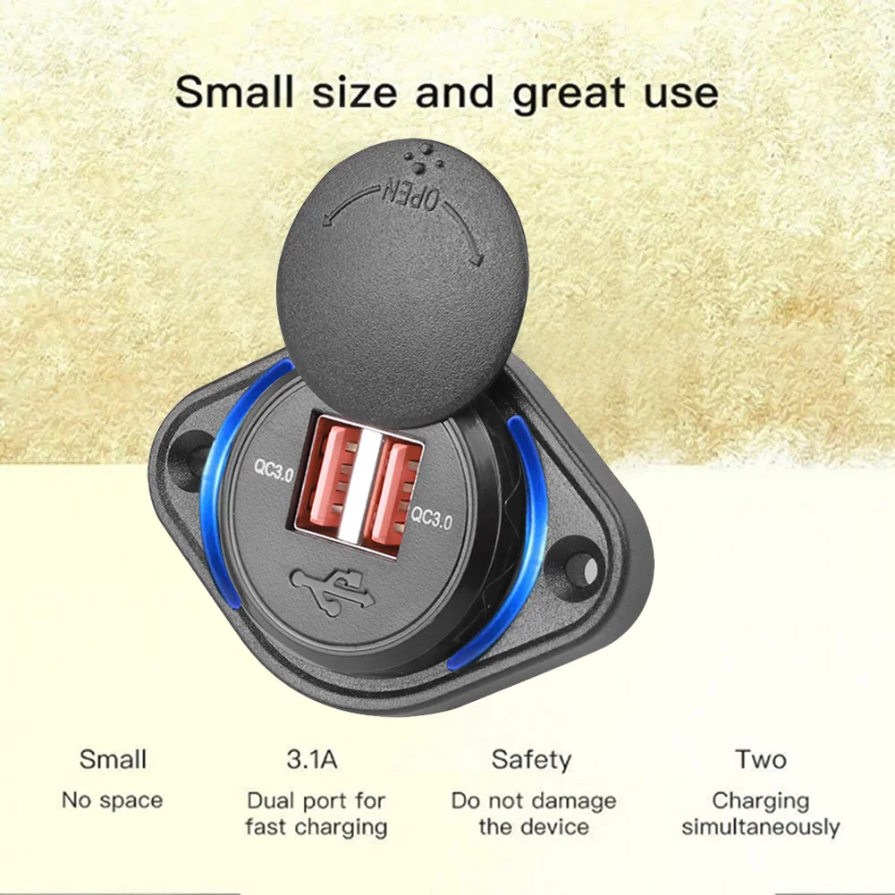 오토바이 RV 크루즈 선박 충전에 대 한 듀얼 USB 5V 3.1A 자동차 충전기 어댑터 라운드 모양 방수 소켓 전원 어댑터 스위치