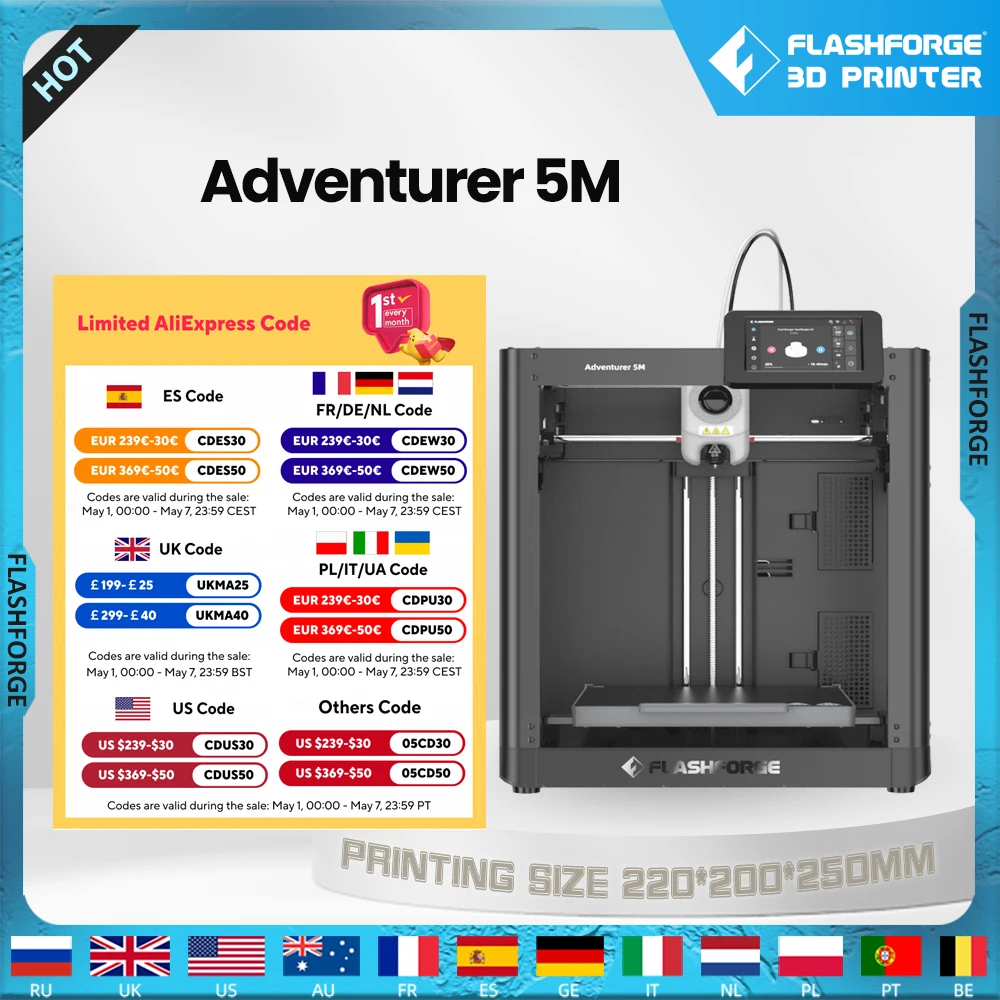 Flashforge Adventurer 5M 3d Printer High Speed Full-auto Leveling Direct Extruder Flexible PEI Plate Power Loss Recovery