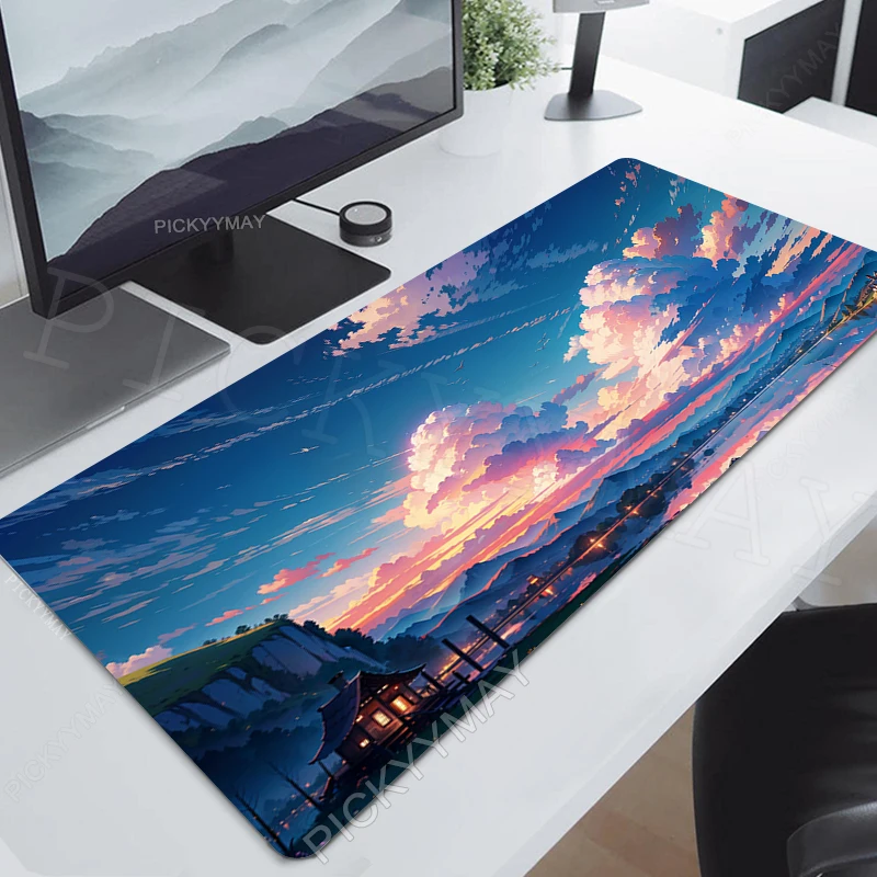 Gamer de Borracha Natural Mousepad Mouse Pad Sky Clouds Tapete de Rato Grande Anime Deskpad para Laptop pc Desk Mats Art Mousepad 100x50cm - Imagem 3