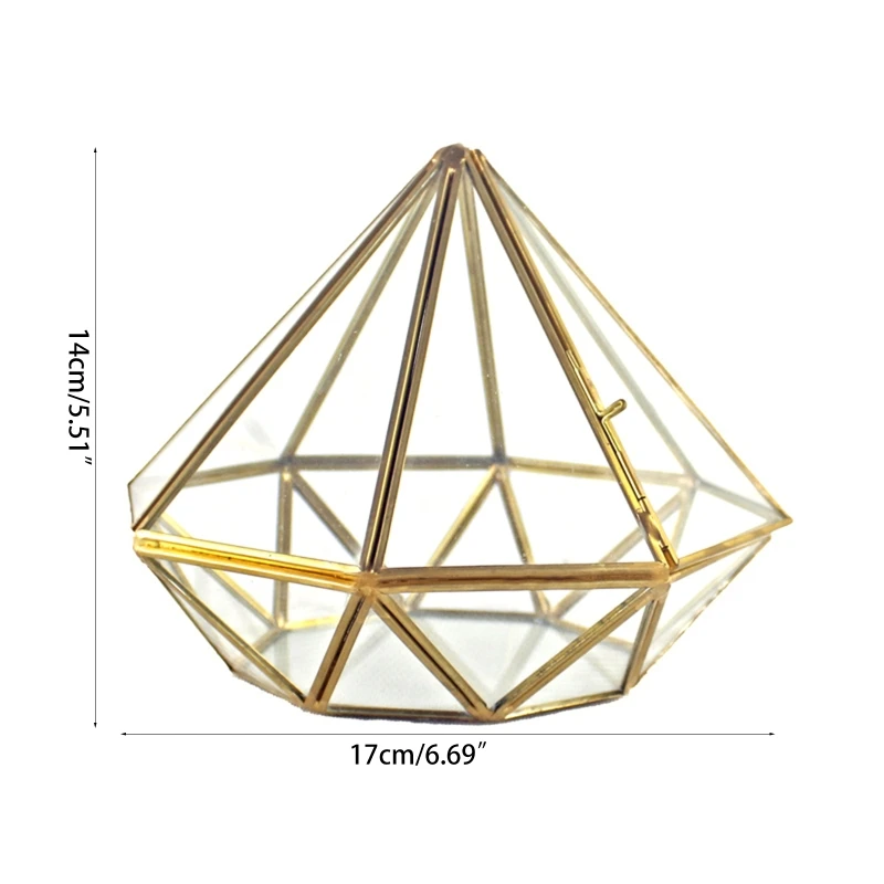 Handmade Gold Open Glass Geometric Terrarium Brass Diamond Succulent Fern Moss Plant Display Container Balcony Small