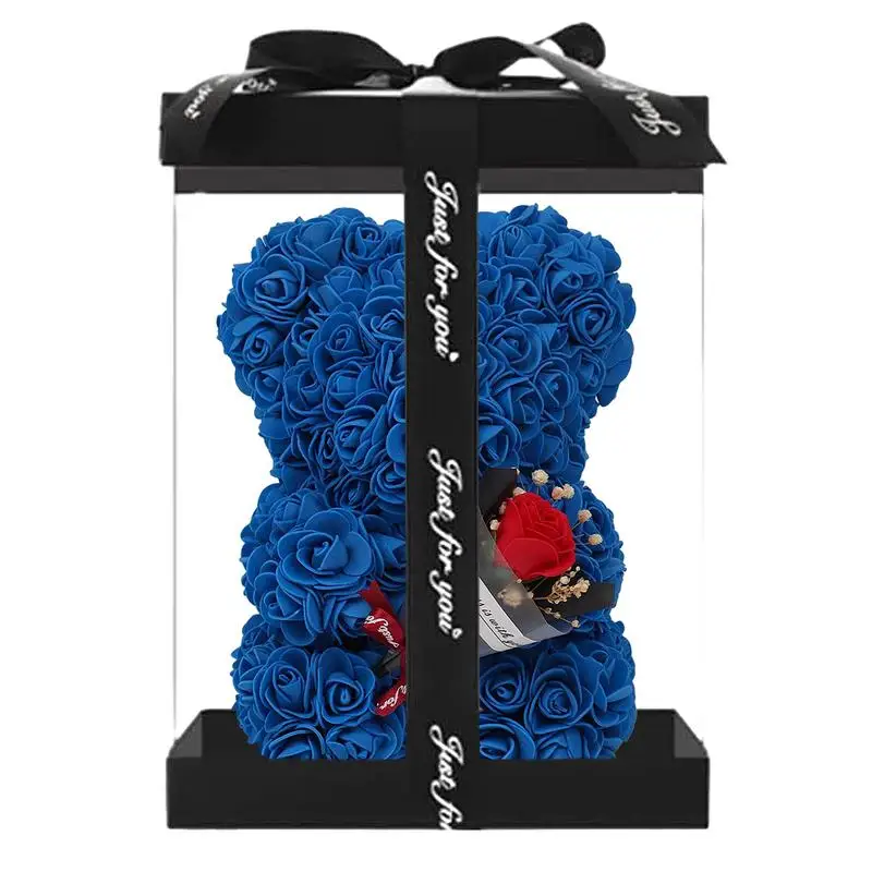 

Bear Flower 9.45in Cute Artificial Forever Flower Rose With Clear Box Decorative Valentine Bear For Home Decor Romantic Gift For