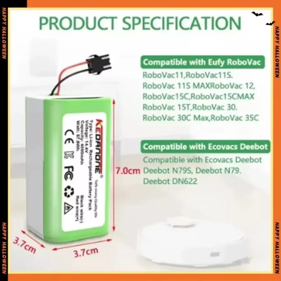14.4V 4000mAh Battery, For eufy RoboVac 15C 15T 25C 30 30C 35C MAX G10 G15 G20 G30 Hybrid Edge Robot Vacuum Cleaner Accessories 3