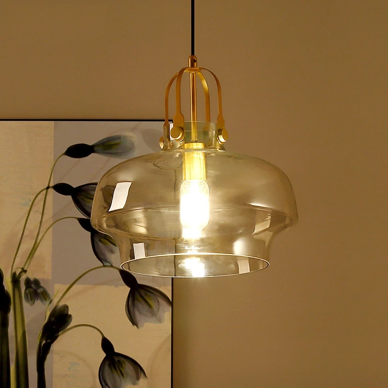 

Nordic Design Restaurant Cognac/Gray Glass Pendant Lights Simple Modern Light Fixtures Balcony Bar Aisle Staircase Ktichen Cafe