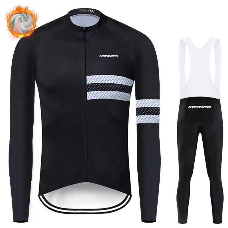 merida Winter Thermal Fleece Cycling Jersey Set Warmer Ropa Ciclismo Men&lsquo;s Long Sleeves MTB Cycling Clothing Triathlon Suit