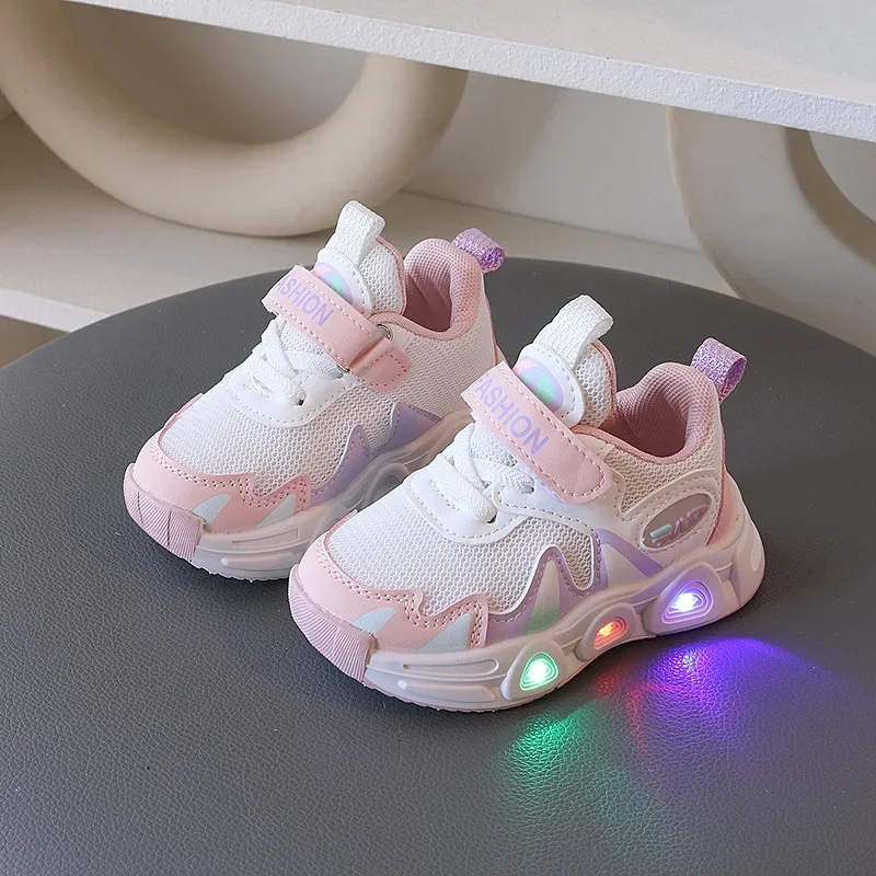 Fashion Girl Shoe 2024Autumn New Light Up Kid Sneakers Breathable Kid Shoes Versatile Boy Tennis Shoes Light Casual Shoes Tenis 3