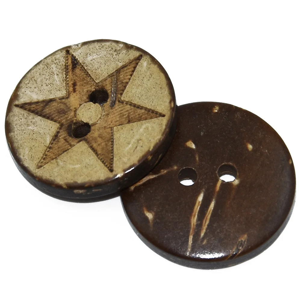Natürliche Laser Star Kokosnuss schale Runde Knöpfe, Näh zubehör, Kleidung Dekorative Holz knopf 2 Holes15PCs 30PCs 50PCs 20mm – Detail 1