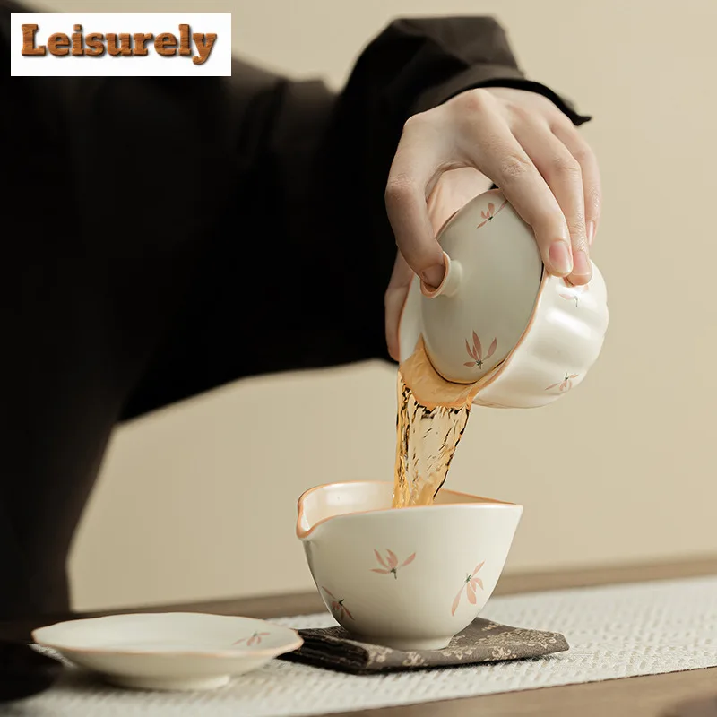 Hand Painted Orchid Tea Set Complete Set Traditional Tea Ceremony Set Tea Maker Teapot And Tea Cup Set Drinkware Supplies Craft