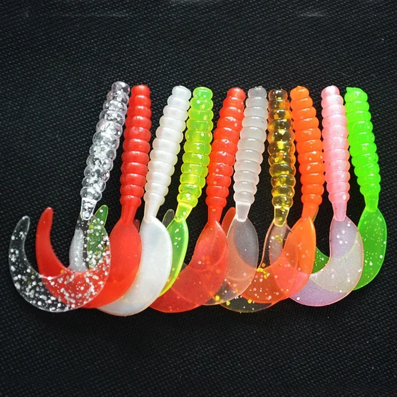 10pc Jigging Soft Silicone Fishing Lures 35mm 55mm Shrimp Fishy Smell Wobblers Spiral Tail Artificial Swimbaits Shad Souple