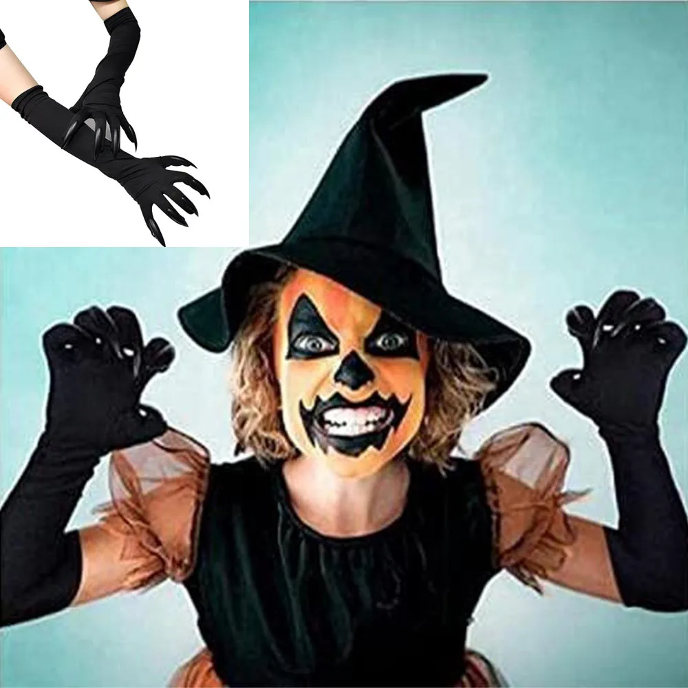 

2PCs Cosplay Decorative Gloves Long Ghost Claw Dress Accessories Black Mittens Halloween Funny Festival Witch Fancy Props