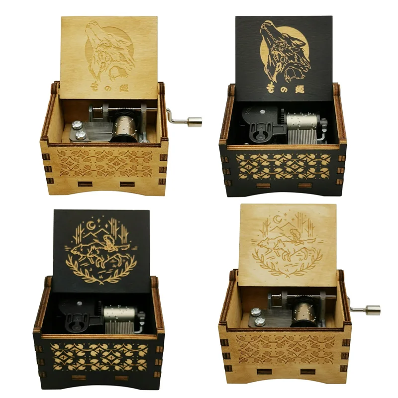 Princess Wooden Music Box Mononoke Laser Engraving Clockwork Type /Hand-operated Type Home Decoration Gift