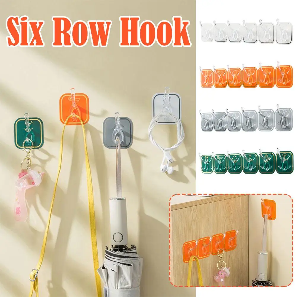 

Plastic Glue Hooks Kitchen Bathroom Six Rows Hooks Wall Of A Row Traceless Sticke Hanger Hooks Hook Wall Nail-free T3P7