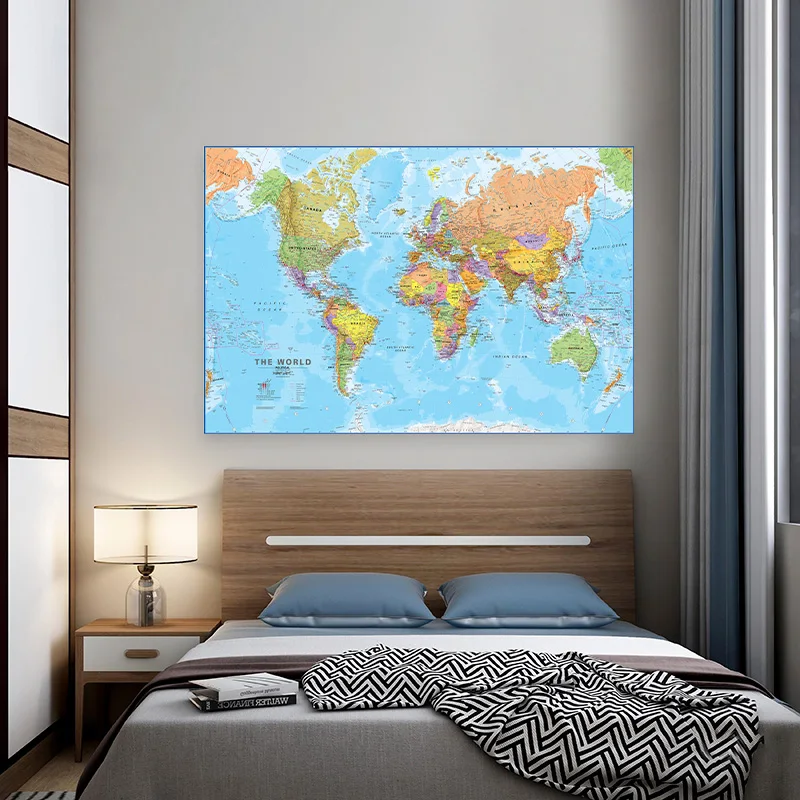 150*90cm The World Map Non-woven Canvas Detailed Poster Painting Wall Art Decor for Home Decoration Travel Gifts School Supplies
