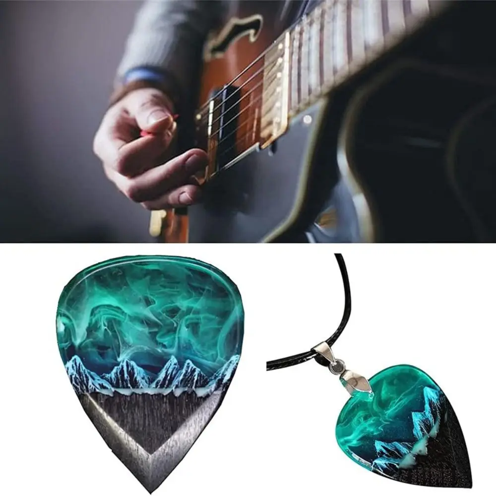 Presents Guitar Pick Necklace Bars Party Musician Retro Resin Resin Guitar Pick Heart Necklace Handmade Heart Mountain Pendant
