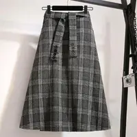 Khaki Plaid Vintage A-line High Waist Lace Up Buttons Loose Women's Skirt Mid-Calf Long Skirts For Women Clothing Fashion 2024 - Image 3