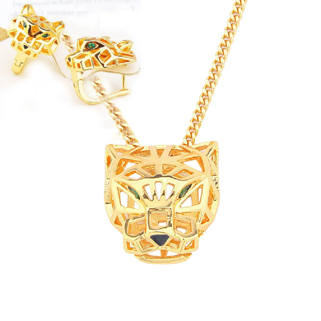 

Leopard Head Hanging earrings Cubic Zirconia Stone Panther necklace earring for Women designer copper jewelry set trend