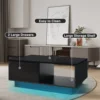 LED Coffee Table Modern Side Tables High Gloss Black Cocktail Table with 2 Drawers Open Shelf for Living Room 5