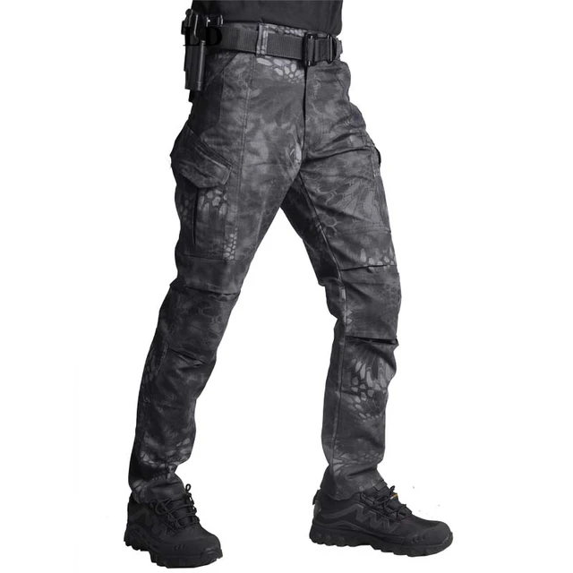 Pantalones tácticos de carga para hombre, pantalones militares de combate  de camuflaje de pitón negro, pantalones de caza de trabajo del ejército