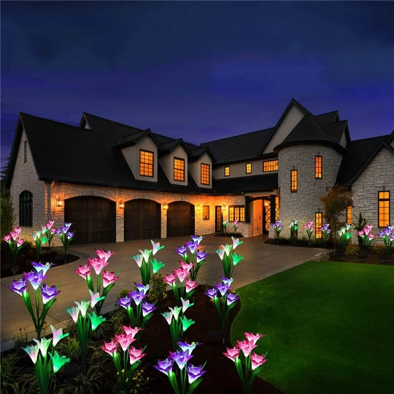 

LED Solar Light Artificial Lilies Simulation Flower Outdoor Waterproof Garden Lawn Landscape Lamps Yard Path Courtyard Decor