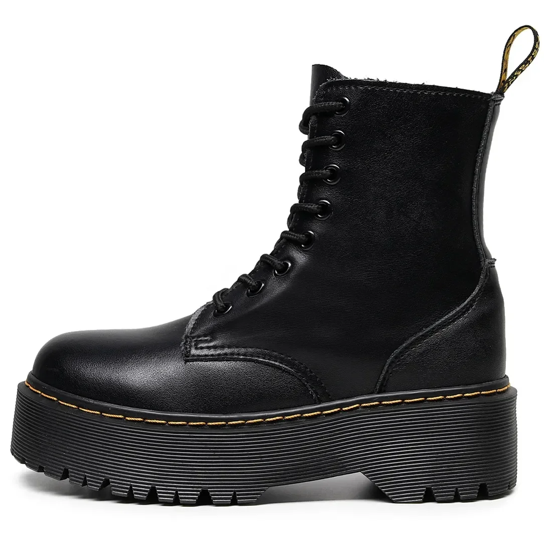Large Size Platform Boots Women Shoes Black Leather Ankle Boots Punk Shoes Thick Bottom Motorcycle