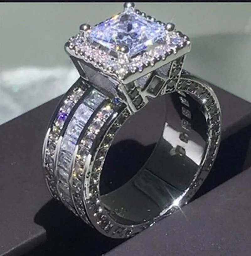 Women Men Ring Inlaid Zircon Stones Wedding Engagement Jewelry