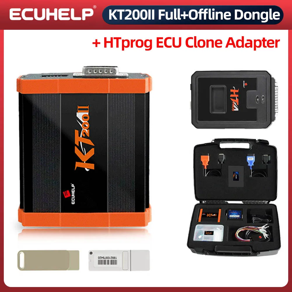 ECUHELP KT200II OBD2 ECU 프로그래머 풀 마스터, 오프라인 워크스테이션, HTprog ECU 클론 어댑터, 파워 박스, OBD BOOT BDM 포함