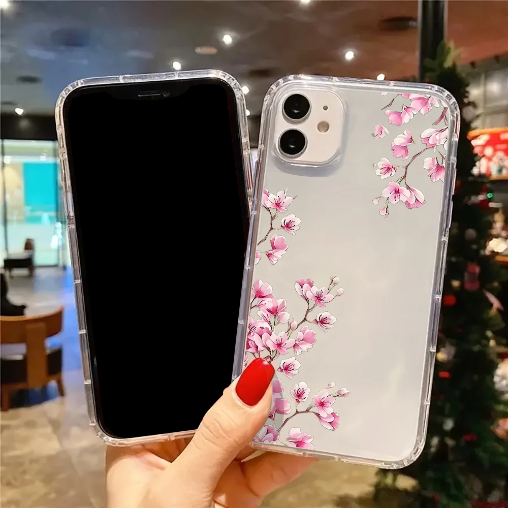 Pink Cherry Blossom Transparent Silicone Phone Case