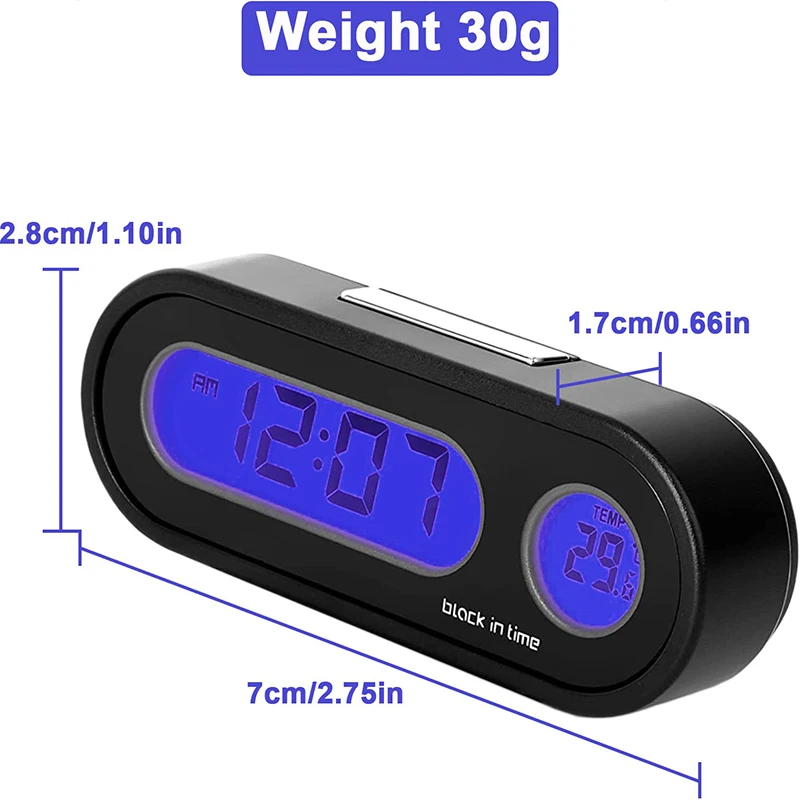 Car Mini Electronic Clock Time Watch Auto Dashboard Clocks Luminous  Thermometer Black Digital Display 