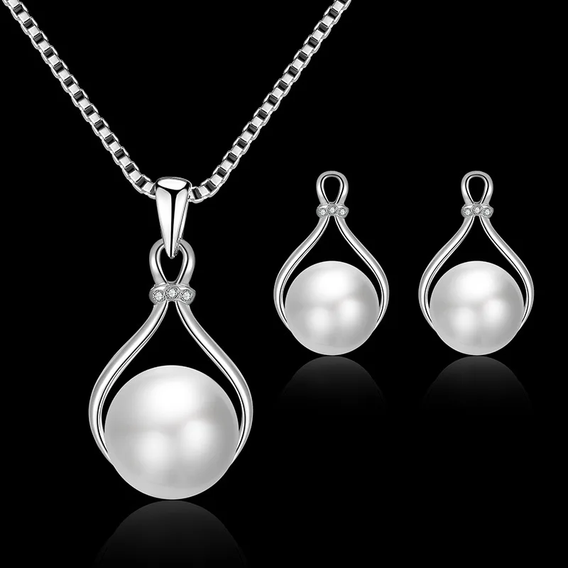 Simple Faux Pearls Jewelry Set With Pendant Necklace & Drop Earrings Elegant Jewelry Set For Women & Girls