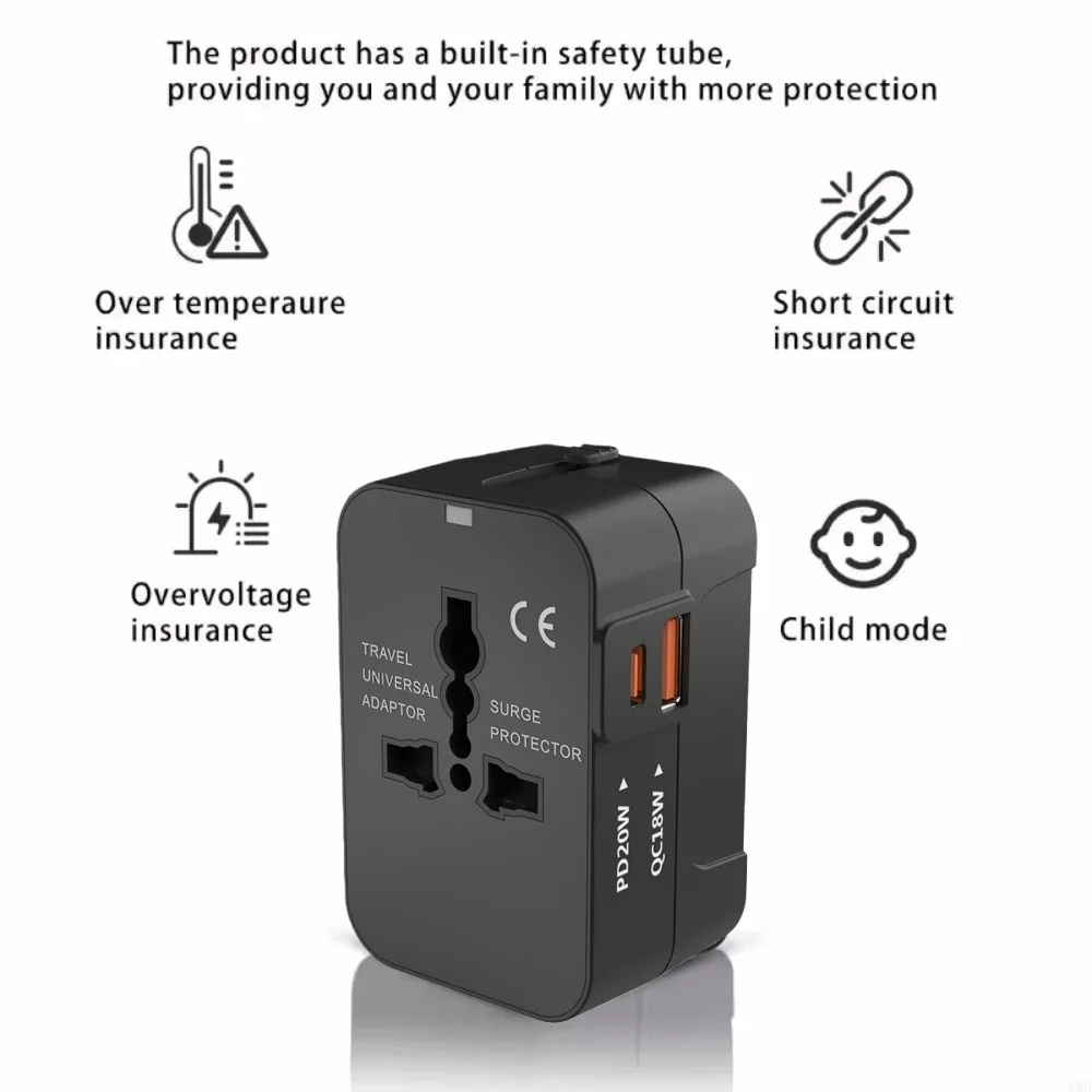 Universal Travel Adapter EU UK US AU AC Power Charger Adapter Outlet Converter Socket Plug Adaptor Connector with Dual USB Port