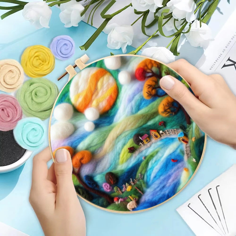 Wool Felting Kit Needle Felting Wool Diy Wool Felt Painting Starter Kit With Frame Crafts Gift