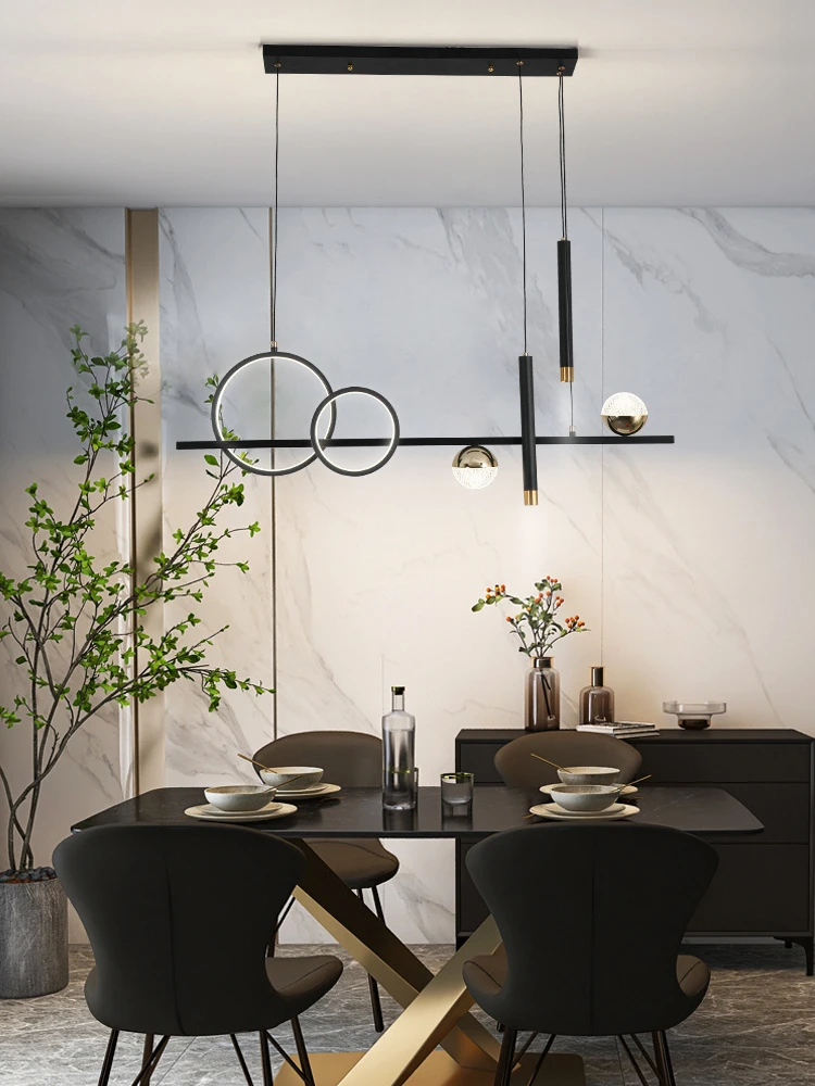 

Dining room chandelier modern simple dining room table bar Nordic minimalist strip one word creative LED light luxury lamps