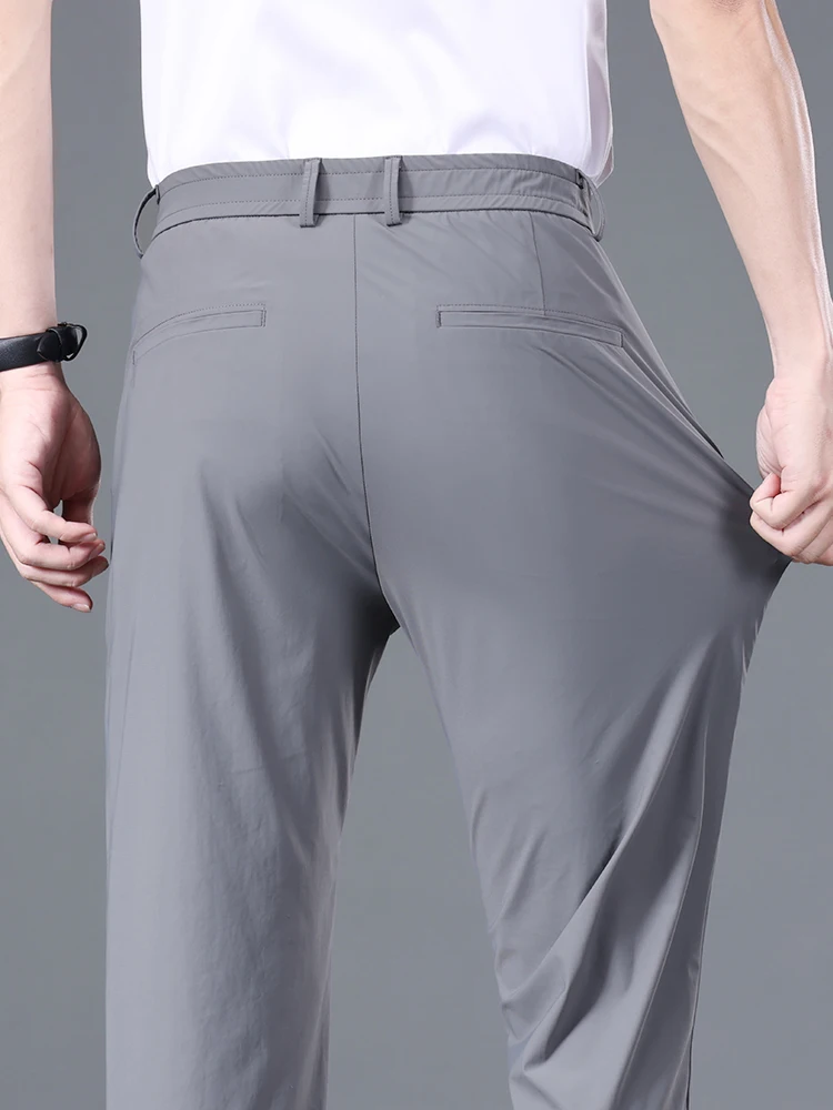 Summer Thin Stretch Trousers Men Elastic Waist Korean Classic Black Gray Blue Business Casual Formal Pants Male Brand 5