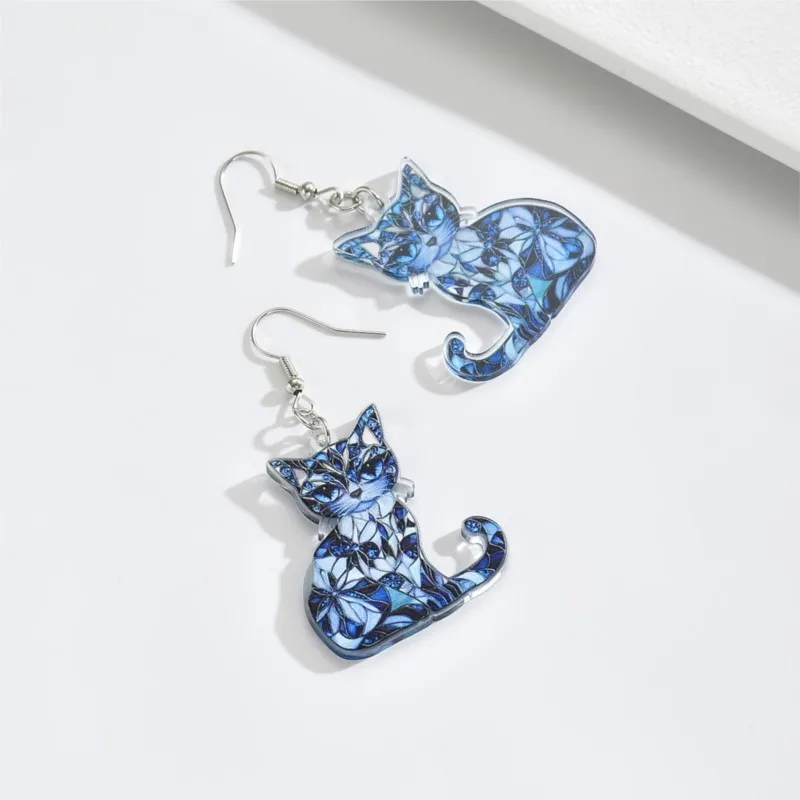 Cute Fashion 2D Flat Cat Dangle Earrings for Women Charming Cartoon-Style Acrylic Jewelry Accessories