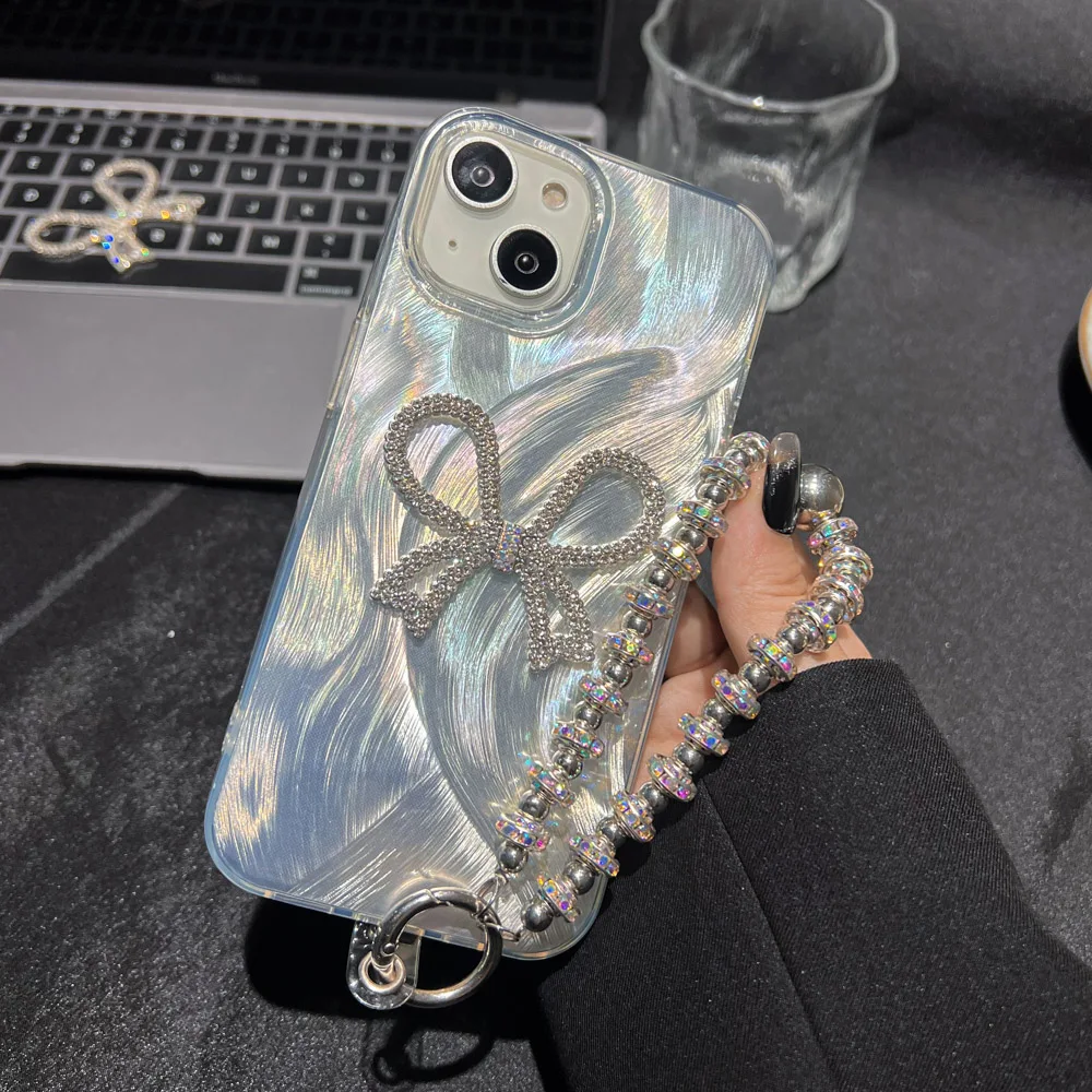 Custodie per telefono personalizzate fai da te Love Laser per iPhone 15 Custodia per iPhone 16 15 14 13 12 11 Pro Max Plus Braccialetto di perle Custodia in silicone morbido_voghion.com