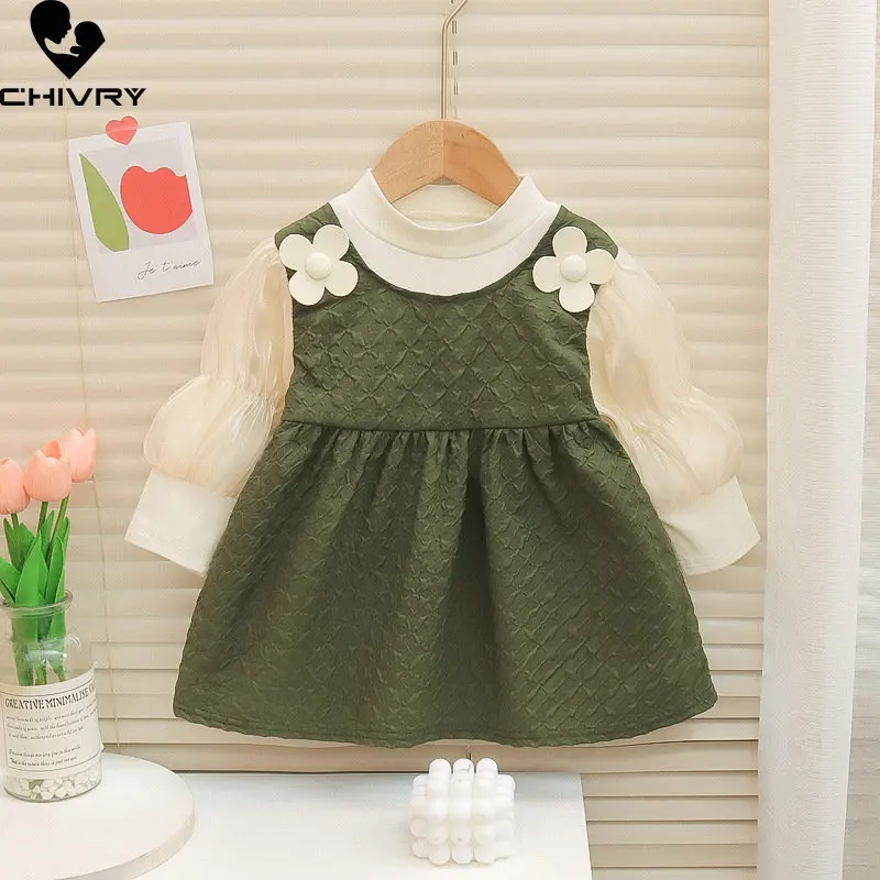 

Girls Fashion Dress New 2023 Spring Summer Baby Girl Patchwork Long Sleeve Flower Princess Dresses Kids Casual Clothes Vestidos