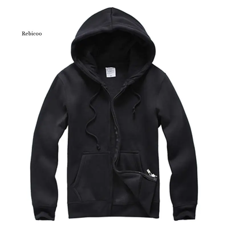 

Men 's Black Hooded Fleece Cotton Cardigan Long Sleeve Streetwear Hoodies Clothing For Male