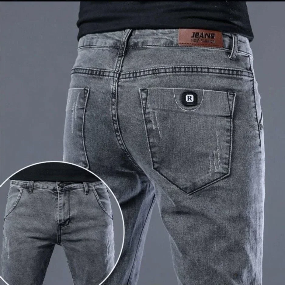 2024 Autumn and Winter New Classic Fashion Solid Color Plus Fleece Jeans Men's Casual Loose Comfortable Warm Large Size Pants