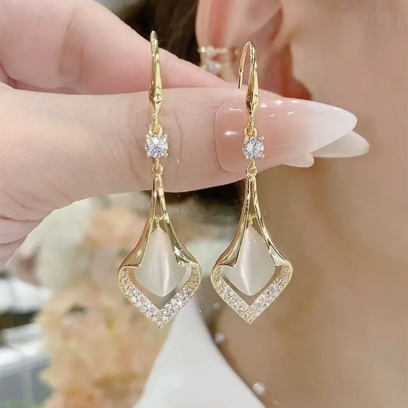 Water Drop Dangle Earrings White