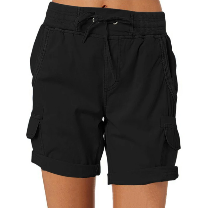 

Women Shorts Cargo Pants Shorts Elastic Waist Short Pants Cotton Linen Pocket Summer Beach Solid Color Sliming Comfot Breathable