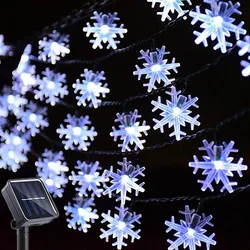 Solar - Powered Snowflake Fairy Lights - Waterproof Outdoor Garland for Garden and Holiday Decor (White Light)