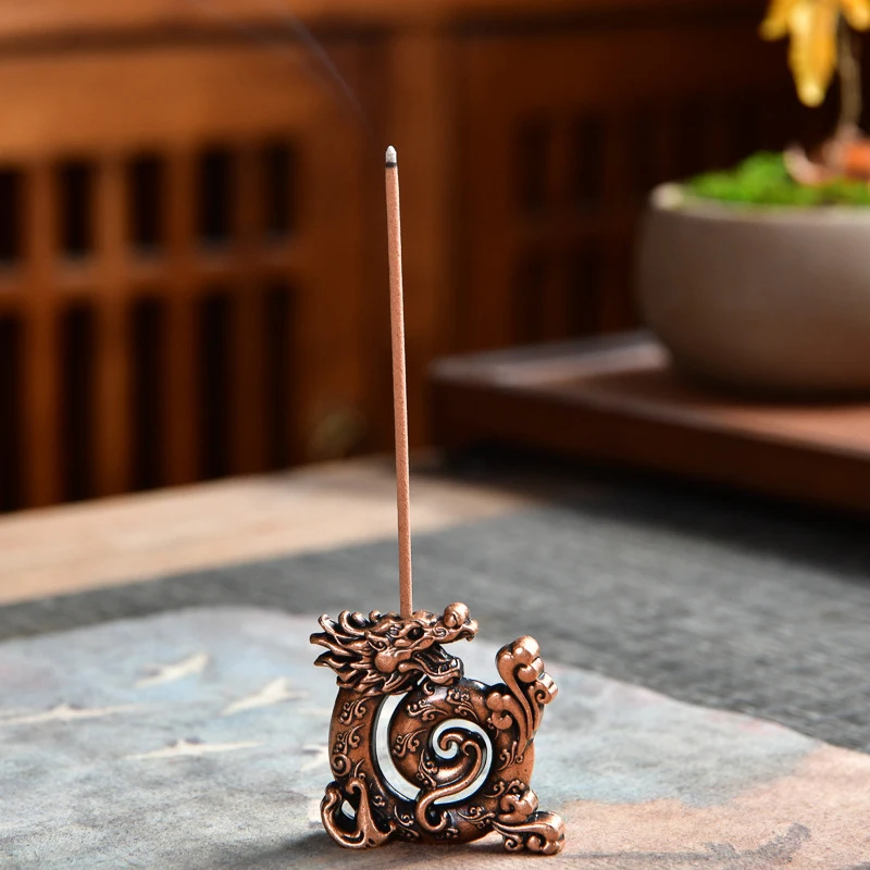 

Lucky Feng Shui Copper Chinese Dragon Creative Retro Incense Holder Household Indoor Line Incense Burner Home Decor Craft