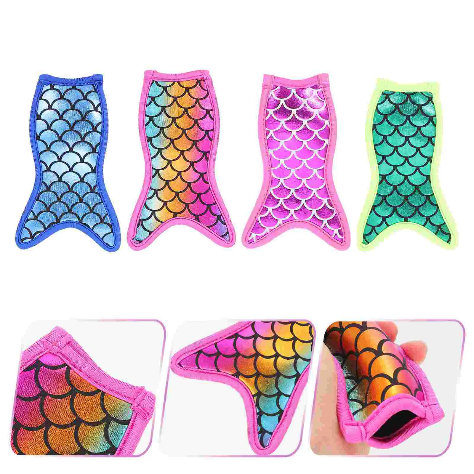 4 Pcs Popsicle Set Mermaid Ice-Lolly Cover Holders popsicle rack popsicle holders sleeves for Kids Popsicles Bag Refrigerator Stick Sleeve Insulated Bags Sleeves