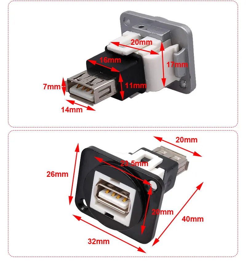 Description Picture 4 of itemUSB Socket D Type Metal Female to Female USB 3.0 USB 2.0 Connector Panel Mounting