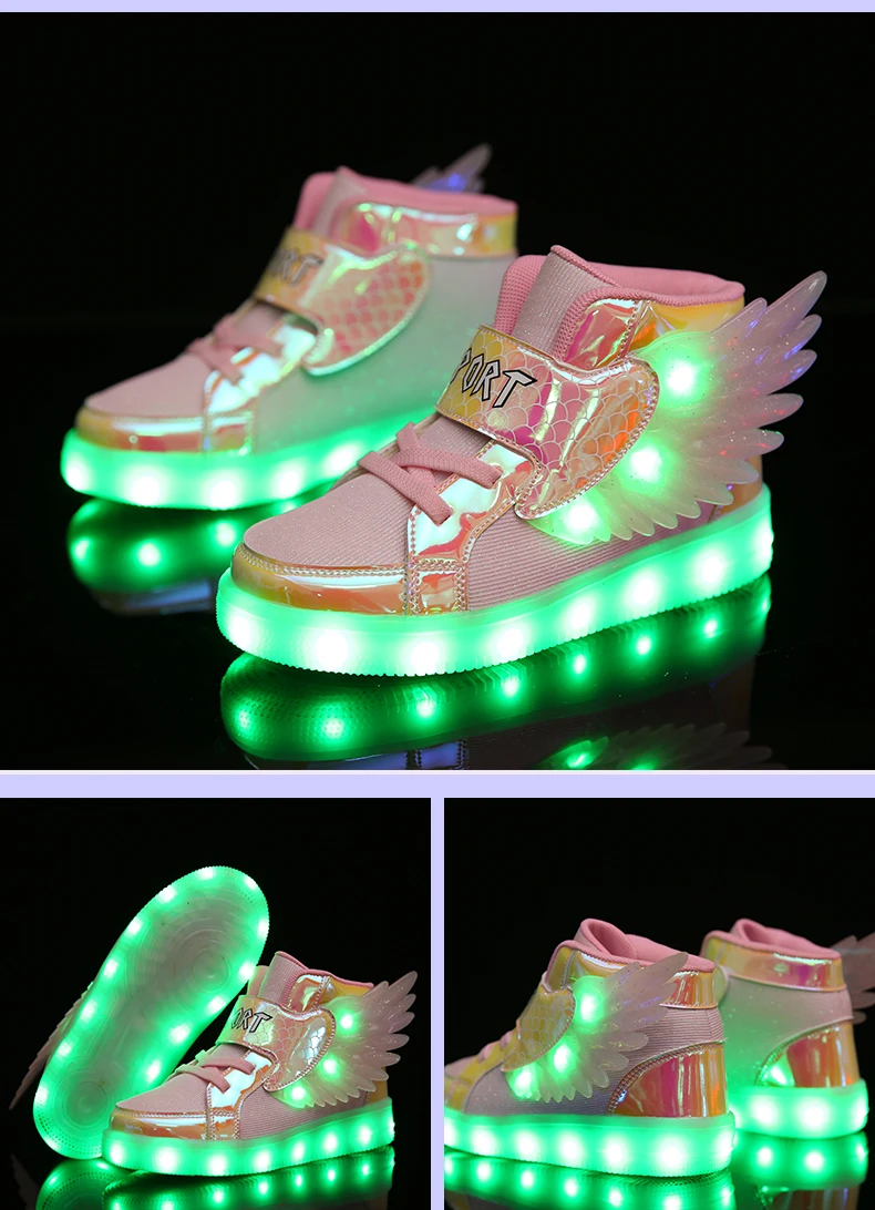 extra wide fit children's shoes 2022 NEW Children Luminous Glowing Sneakers White Pink Led Light  Kids Led Shoes Boys Girls Wing Shoes USB Charging girl princess shoes