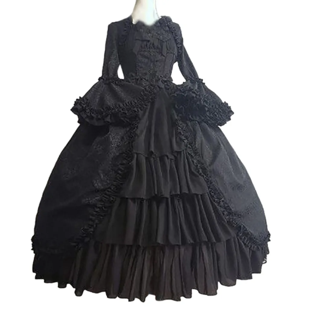 

Women Vintage Palace Lolita Dress Sweet Princess Square Collar Lace Bowknot High Waist Long Victorian Gothic Dress Costume
