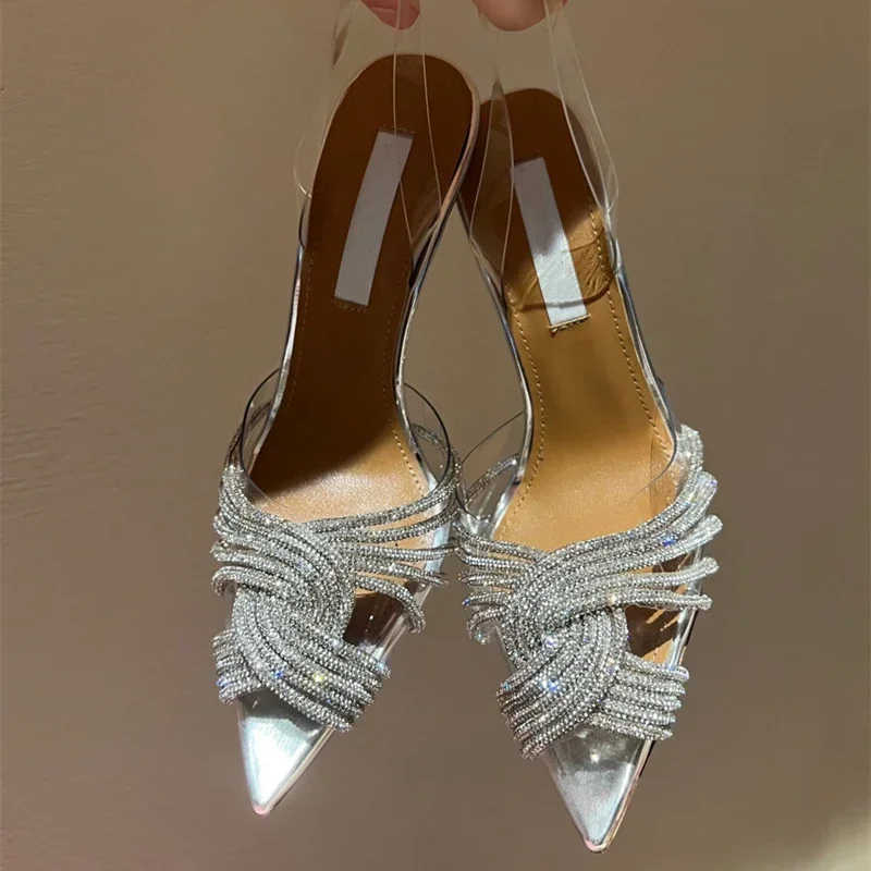 Sandals Women's 2023 Summer New High Heels Slim Heels, Pointed Toe, Water Diamond Style, Transparent Crystal Shoes Wedding Shoes