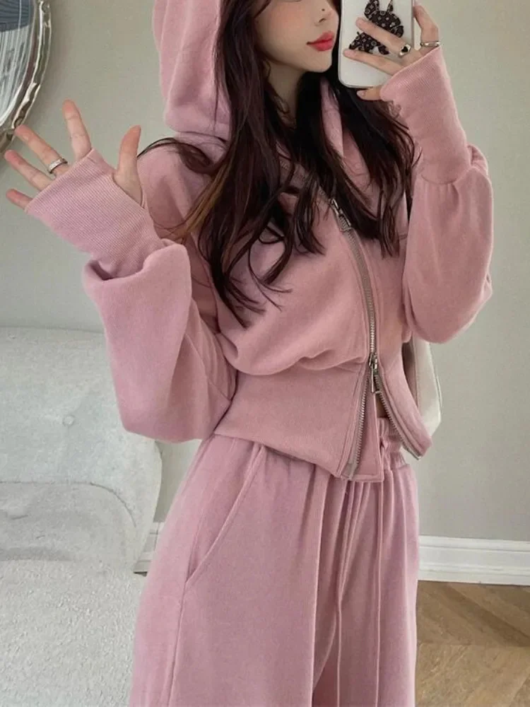 

2023 Autumn Tracksuit Women Two Piece Set Korea Zip Up Hoodie Dstring Sweatpants Casual Pants Solid Sportswear Female Suit